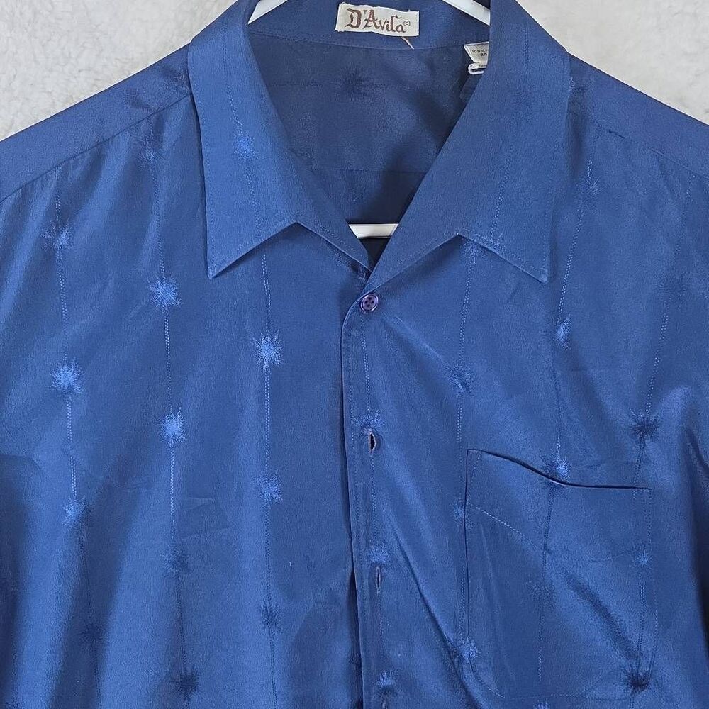 D'Avila Men's Embroidered Long Sleeve Button-up Disco Shirt Blue‎ Large - Picture 2 of 8